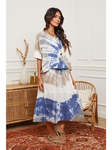 La Compagnie Du Lin Sukienka "Ceteen" w kolorze beżowo-niebieskim