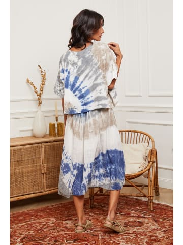 Joséfine Kleid in Beige/ Blau