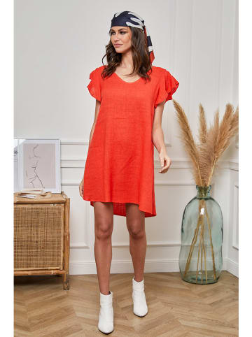 La Compagnie Du Lin Lniana sukienka "Emeraude" w kolorze pomarańczowym