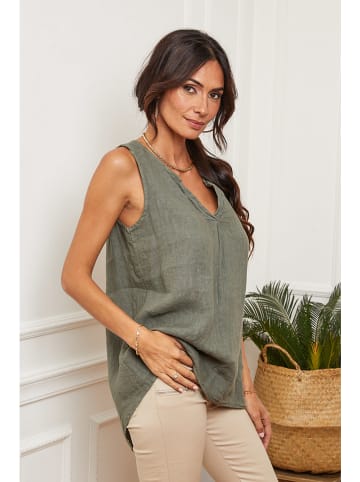 La Compagnie Du Lin Lniany top "Jessica" w kolorze khaki