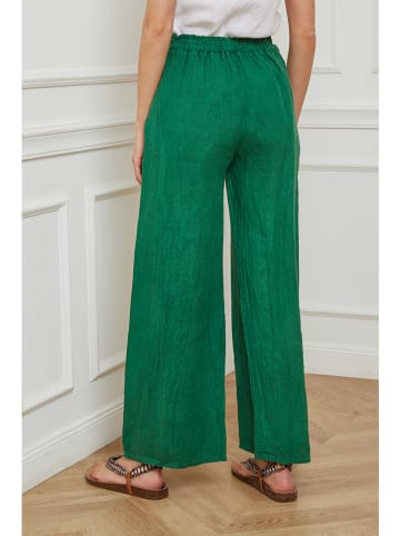 La Compagnie Du Lin Lniane spodnie "Pipa" w kolorze zielonym