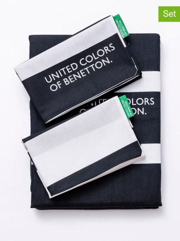 Benetton 3-delige beddengoedset zwart/wit