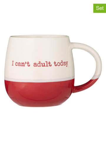 Price&Kensington 2er-Set: Tasse "Can't Adult Today" in Rot/ Weiß - 340 ml