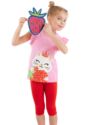Denokids 2-delige outfit "Strawberry Cat" lichtroze/rood
