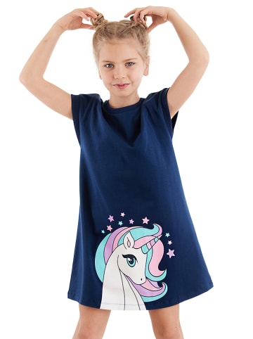 Denokids Sukienka "Colorful Unicorn" w kolorze granatowym