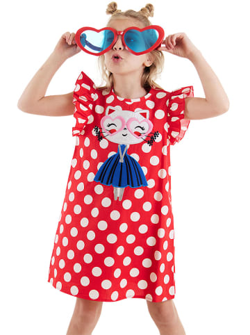 Denokids Sukienka "Polka Dot Kitty" w kolorze czerwonym