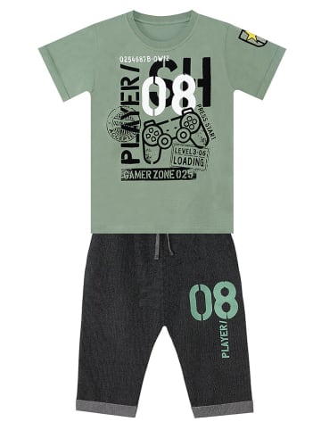 Denokids 2-delige outfit: "Player 08" kaki/antraciet