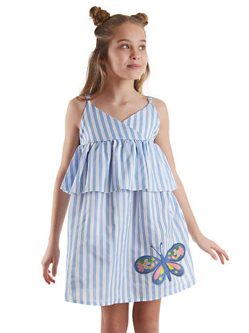 Denokids Sukienka "Butterfly" w kolorze błękitno-białym