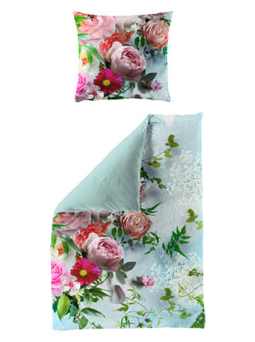 Bierbaum Satin-Bettwäsche-Set in Hellblau/ Rosa