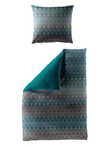 Bierbaum Satin-Bettwäsche-Set in Grün/ Blau