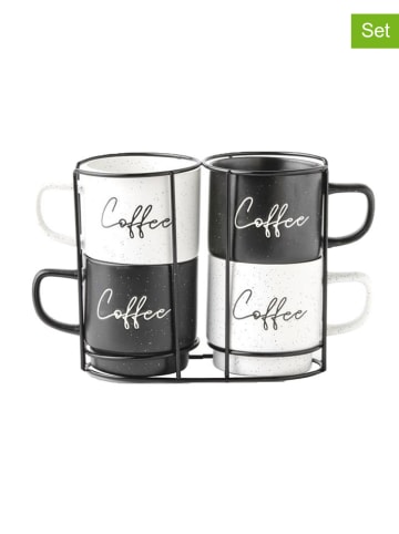 Alexandra House 5tlg. Set: Kaffeetassen mit Halter in Weiß/ Schwarz