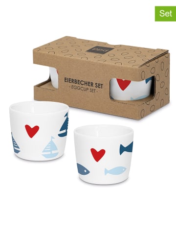 ppd 2-delige set: eierdoppen "Seaside" wit/blauw