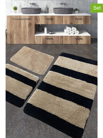 Elizabed 3er-Set: Badvorleger in Beige/ Schwarz