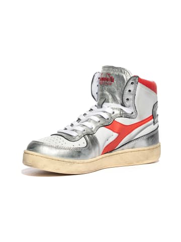 Diadora Leder-Sneakers in Weiß/ Silber/ Rot