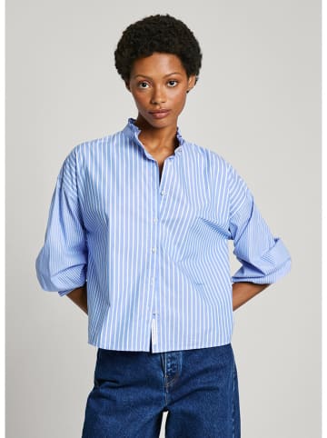 Pepe Jeans Bluse in Hellblau/ Weiß