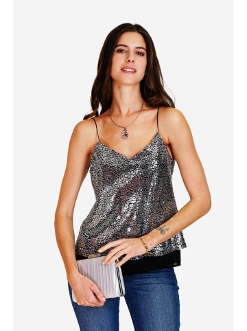 ASSUILI Paillettentop in Silber/ Schwarz