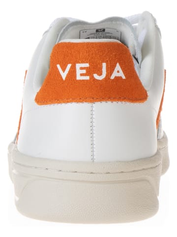 Veja Skórzane sneakersy "V 12" w kolorze biało-pomarańczowym