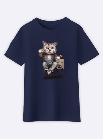 WOOOP Koszulka "Cat selling Ice Cream" w kolorze granatowym