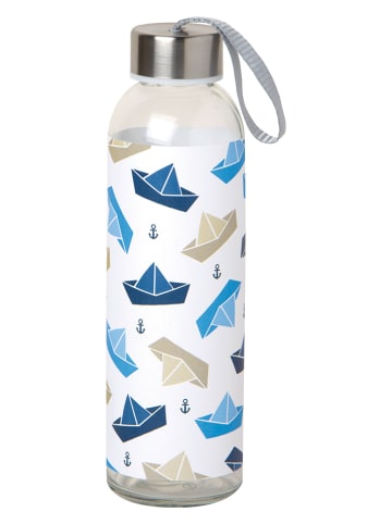 IHR Bidon "Little Paper Boats" w kolorze biało-niebieskim - 500 ml