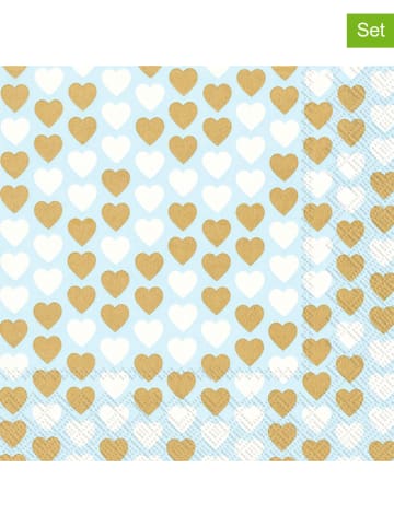 IHR Serwetki (60 szt.) "Lovely Little Hearts" w kolorze błękitno-złoto-białym