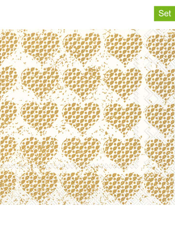 IHR 3-delige set: servetten "Fancy Hearts" goudkleurig/wit - 3x 20 stuks