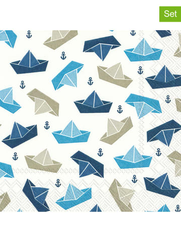 IHR 3-delige set: servetten "Little Paper Boats" blauw/wit - 3x 20 stuks