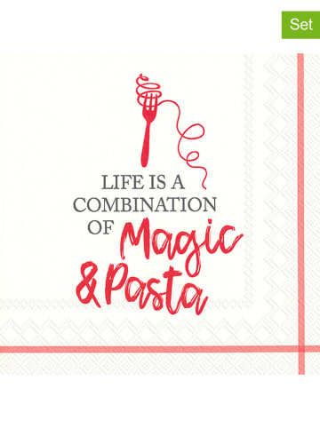 IHR 3-delige set: servetten "Magic and Pasta" crème/rood - 3x 20 stuks