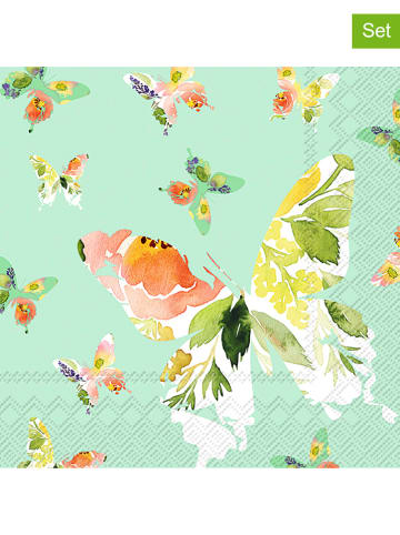 IHR 3-delige set: servetten "Papillon" mintgroen/groen/oranje - 3x 20 stuks