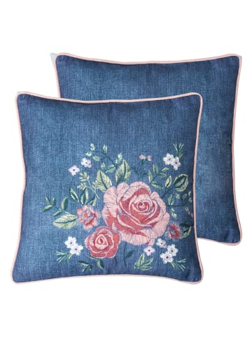 IHR Kussen "Denim Rose" donkerblauw/lichtroze - (L)40 x (B)40 cm