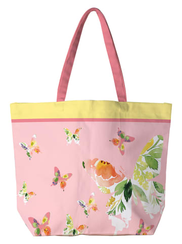 IHR Shopper bag "Papillon" w kolorze jasnoróżowo-żółtym - 45 x 35 x 15 cm