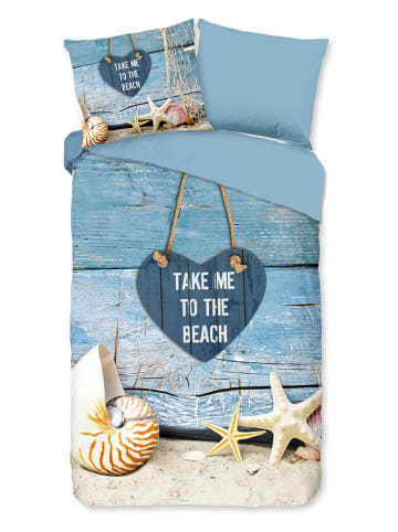 Pure Mikrofaser-Bettwäsche-Set "Beach" in Hellblau/ Beige