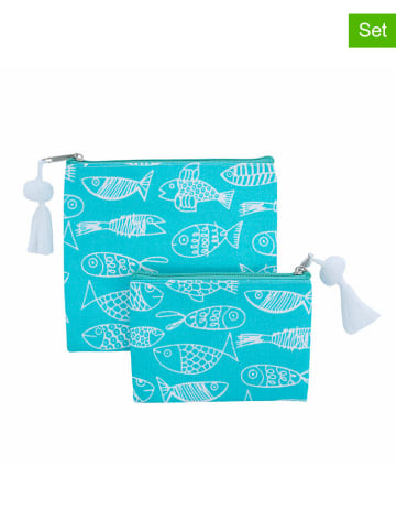 Overbeck and Friends 2-delige set: cosmeticatassen "Crazy Fish" turquoise