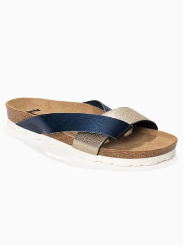 BAYTON Slippers "Mildura" donkerblauw/goudkleurig