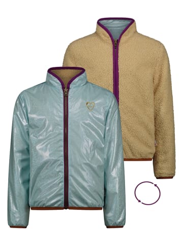 Moodstreet Wende-Fleecejacke in Hellbraun/ Türkis