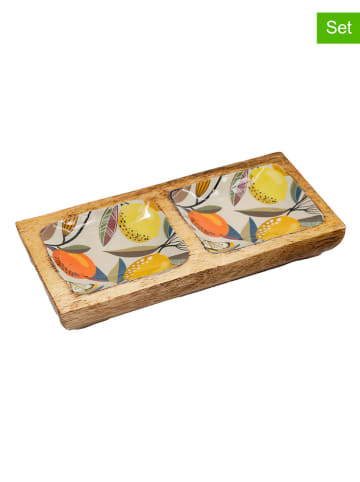 SiL Interiors Półmiski (2 szt.) w kolorze turkusowo-kremowo-jasnobrązowym - 20 x 10 cm
