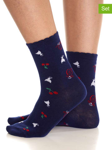 Pussy Deluxe 3-delige set: sokken "Cherry Logos & Cats" donkerblauw
