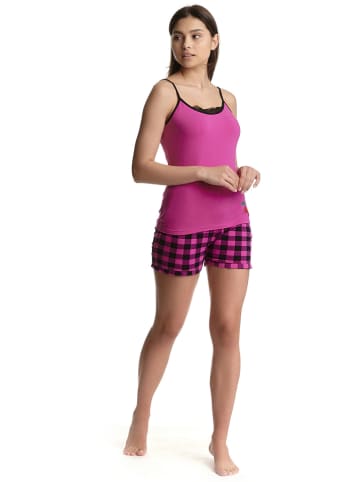Pussy Deluxe Piżama "Checkered" w kolorze różowo-czarnym