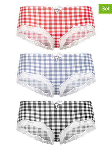 Pussy Deluxe 3-delige set: hipsters "Plaid" rood/blauw/zwart