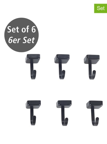 Wenko 6er-Set: Magnethaken in Schwarz - (B)2 x (H)3,9 x (T)2 cm