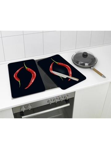 Wenko 2-delige set: fornuisafdekplaten "Peperoni" zwart/rood - (L)52 x (B)30 cm