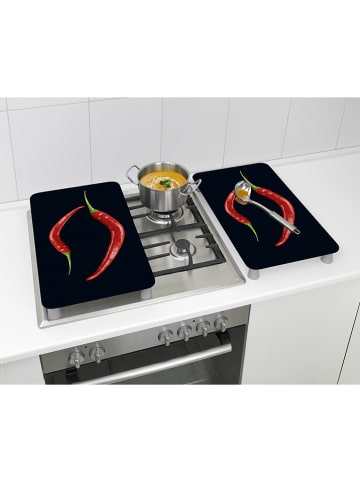 Wenko 2-delige set: fornuisafdekplaten "Peperoni" zwart/rood - (L)52 x (B)30 cm