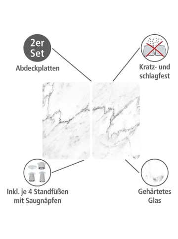 Wenko 2er-Set: Herdabdeckplatten "Marmor" in Weiß/ Hellgrau - (L)52 x (B)40 cm