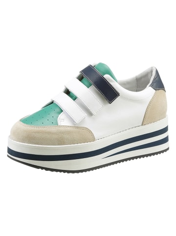 Heine Leren sneakers wit/beige/turquoise