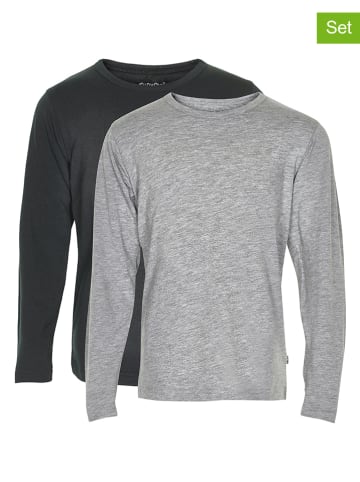 Minymo 2er-Set: Longsleeves in Grau/ Schwarz