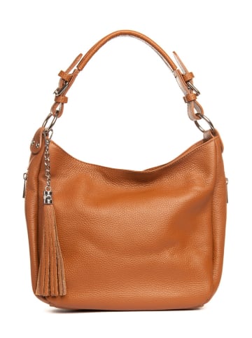 Lia Biassoni Leder-Schultertasche "Monate" in Camel - (B)36 x (H)26 x (T)10 cm