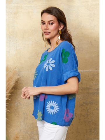 La Compagnie Du Lin Koszulka "Aphrodite" w kolorze niebieskim ze wzorem