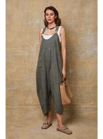 Fleur de Lin Leinen-Latzhose "Bridget" in Khaki