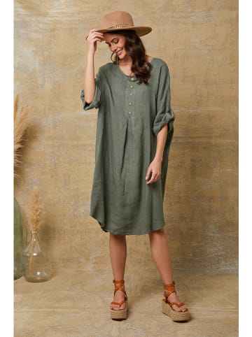 Fleur de Lin Leinen-Kleid "Cadence" in Khaki