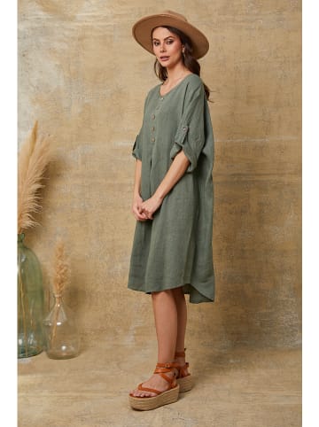 Fleur de Lin Leinen-Kleid "Cadence" in Khaki