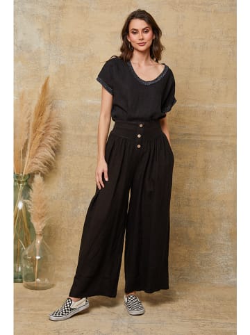 La Compagnie Du Lin Leinen-Marlenehose "Kendra" in Schwarz